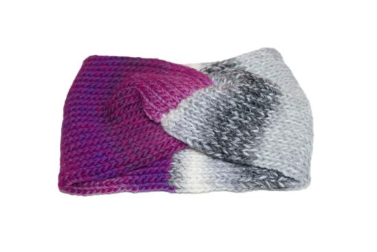 Preview: Stirnband Twist violett, weiß, grau