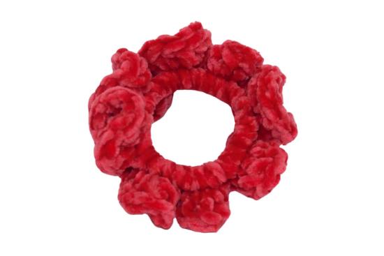 Handgehäkeltes Zopfgummi warmrot