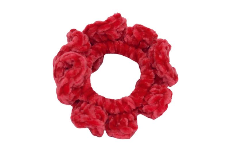 Handgehäkeltes Zopfgummi warmrot